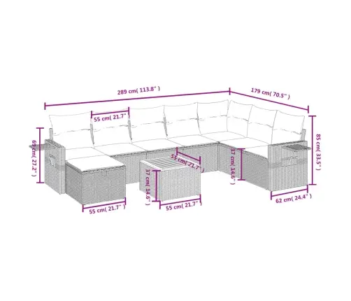 9-Daļīgs Dārza Dīvāna Komplekts, Matrači, Melna Pe Rotangpalma Vidaxl