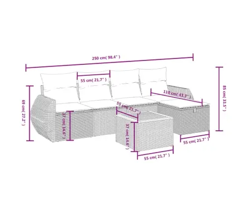 6-Daļīgs Dārza Dīvāna Komplekts, Matrači, Melna Pe Rotanpalma Vidaxl
