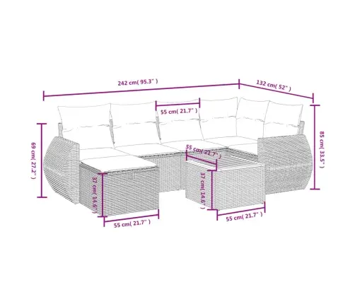 7-Daļīgs Dārza Dīvāna Komplekts Ar Matračiem, Melna Pe Vidaxl