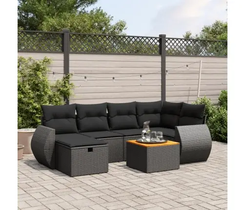 7-Daļīgs Dārza Dīvāna Komplekts Ar Matračiem, Melna Pe Vidaxl