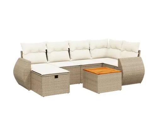 7-Daļīgs Dārza Dīvāna Komplekts, Matrači, Bēša Pe Rotangpalma Vidaxl