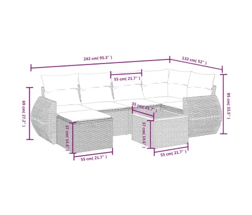 7-Daļīgs Dārza Dīvāna Komplekts, Matrači, Bēša Pe Rotangpalma Vidaxl