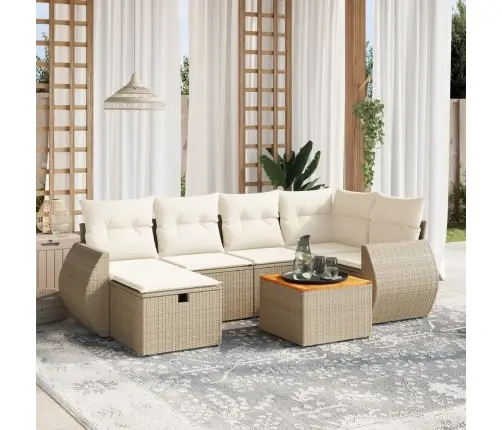 7-Daļīgs Dārza Dīvāna Komplekts, Matrači, Bēša Pe Rotangpalma Vidaxl