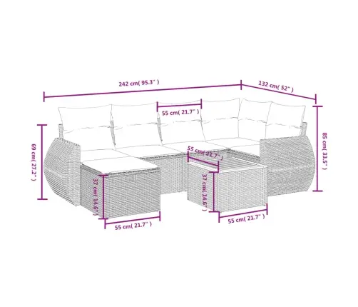 7-Daļīgs Dārza Dīvāna Komplekts Ar Matračiem,Pe Rotangpalma Vidaxl