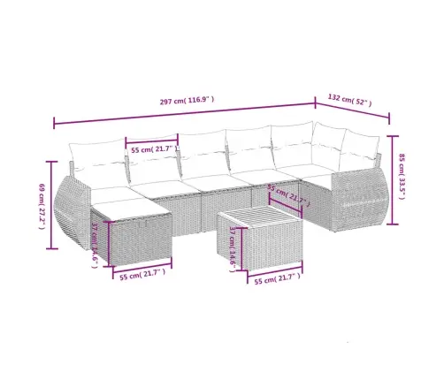 Sofos Komplektas Su Pagalvėlėmis, 8 Dalių, Juodas, Poliratanas