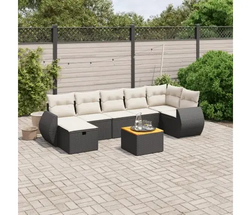 Sofos Komplektas Su Pagalvėlėmis, 8 Dalių, Juodas, Poliratanas