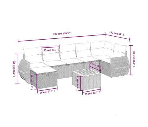 8-Daļīgs Dārza Dīvāna Komplekts, Matrači, Bēša Pe Rotangpalma Vidaxl