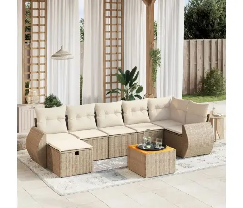 8-Daļīgs Dārza Dīvāna Komplekts, Matrači, Bēša Pe Rotangpalma Vidaxl