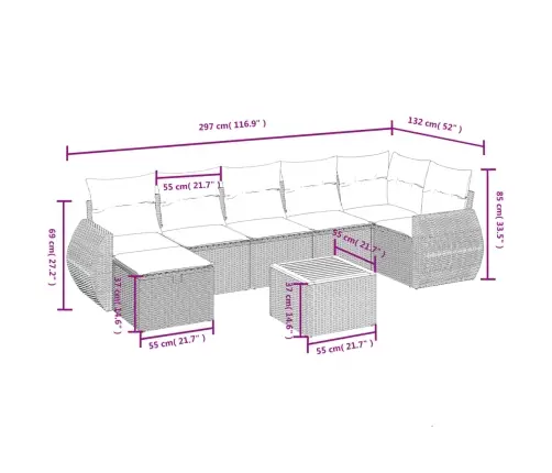 8-Daļīgs Dārza Dīvāna Komplekts Ar Matračiem, Pelēks Pe Pinums Vidaxl