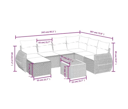 8-Osaline Aiadiivani Komplekt Patjadega, Must, Polürotang