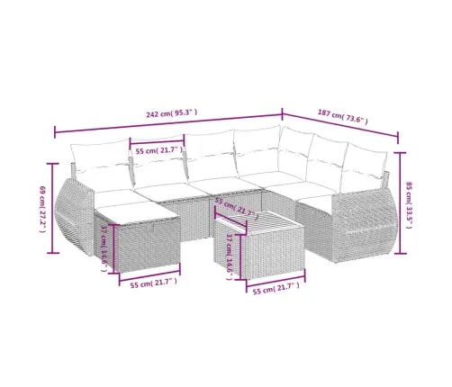 8-Daļīgs Dārza Dīvāna Komplekts, Matrači, Bēša Pe Rotangpalma Vidaxl