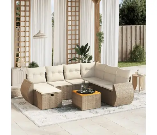 8-Daļīgs Dārza Dīvāna Komplekts, Matrači, Bēša Pe Rotangpalma Vidaxl