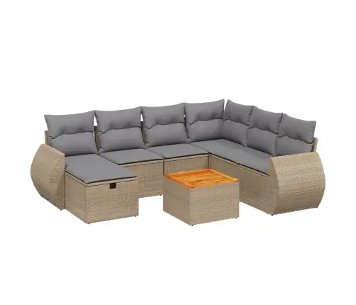 8-Daļīgs Dārza Dīvāna Komplekts, Matrači, Bēša Pe Rotangpalma Vidaxl