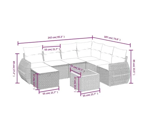 8-Osaline Aiadiivani Komplekt Patjadega, Hall, Polürotang