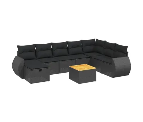 9-Daļīgs Dārza Dīvāna Komplekts, Matrači, Melna Pe Rotangpalma Vidaxl