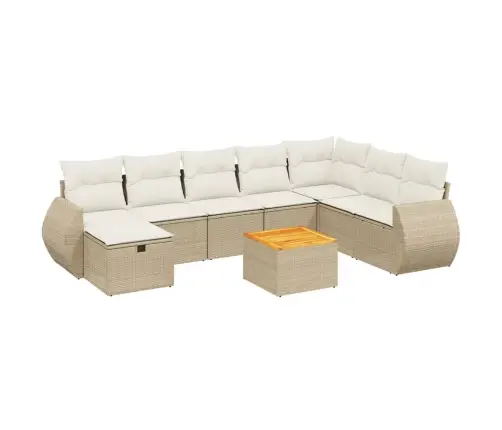 9-Daļīgs Dārza Dīvānu Komplekts, Matrači, Bēša Pe Rotangpalma Vidaxl