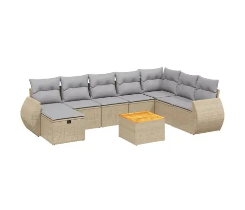 Sofos Komplektas Su Pagalvėlėmis, 9 Dalių, Smėlio, Poliratanas