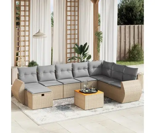 Sofos Komplektas Su Pagalvėlėmis, 9 Dalių, Smėlio, Poliratanas