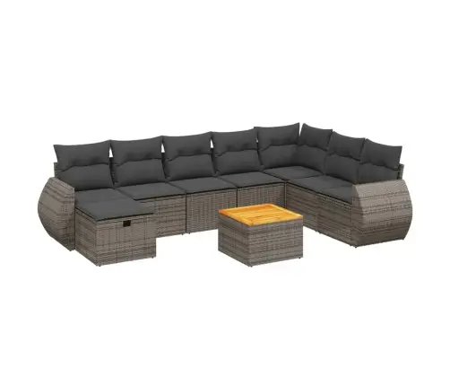 9-Daļīgs Dārza Dīvāna Komplekts Ar Matračiem, Pelēks Pe Pinums Vidaxl