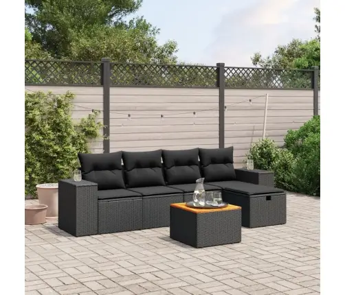 6-Daļīgs Dārza Dīvāna Komplekts, Matrači, Melna Pe Rotanpalma Vidaxl