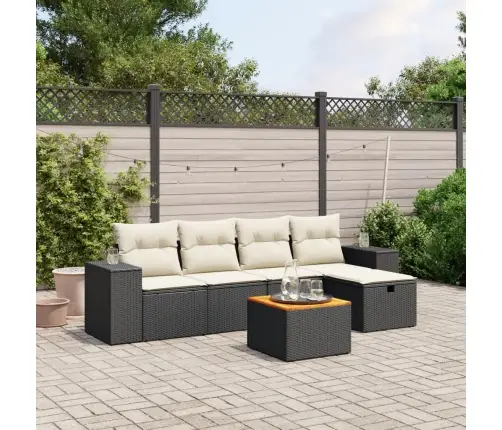 Sofos Komplektas Su Pagalvėlėmis, 6 Dalių, Juodas, Poliratanas