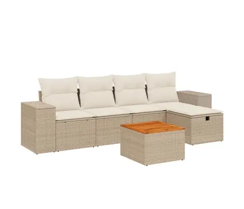 Sofos Komplektas Su Pagalvėlėmis, 6 Dalių, Smėlio, Poliratanas