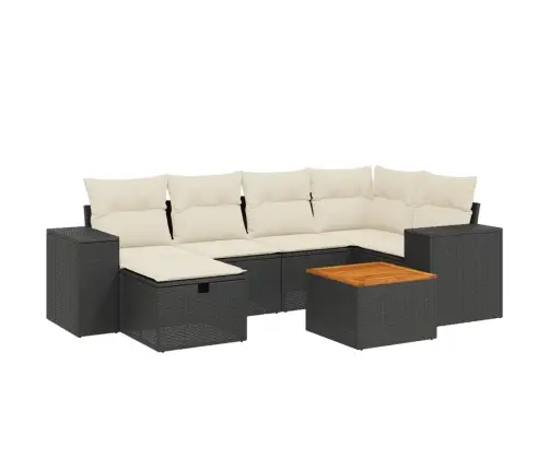 7-Daļīgs Dārza Dīvāna Komplekts Ar Matračiem, Melna Pe Vidaxl