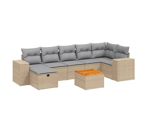 Sofos Komplektas Su Pagalvėlėmis, 8 Dalių, Smėlio, Poliratanas