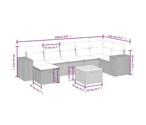 8-Osaline Aiadiivani Komplekt Patjadega, Hall, Polürotang