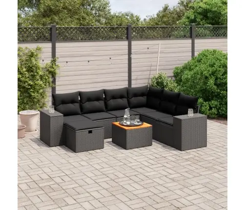 8-Daļīgs Dārza Dīvāna Komplekts, Matrači, Melna Pe Rotangpalma Vidaxl