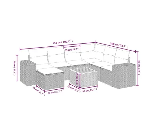 Sofos Komplektas Su Pagalvėlėmis, 8 Dalių, Juodas, Poliratanas