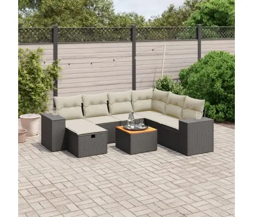 Sofos Komplektas Su Pagalvėlėmis, 8 Dalių, Juodas, Poliratanas