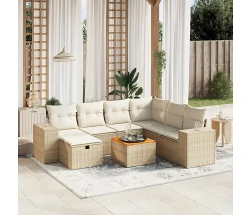 Sofos Komplektas Su Pagalvėlėmis, 8 Dalių, Smėlio, Poliratanas