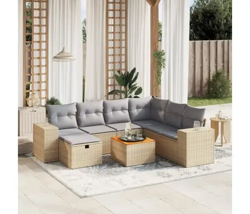 Sofos Komplektas Su Pagalvėlėmis, 8 Dalių, Smėlio, Poliratanas