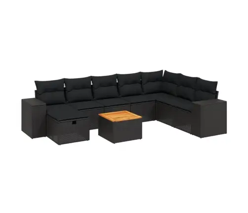 9-Daļīgs Dārza Dīvāna Komplekts, Matrači, Melna Pe Rotangpalma Vidaxl