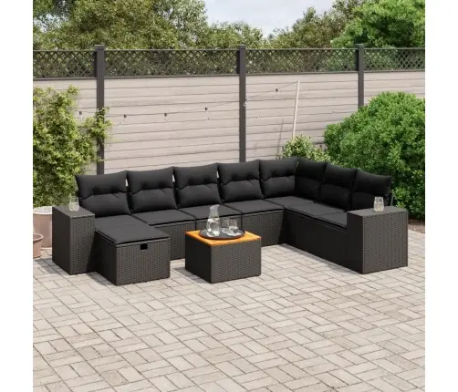 9-Daļīgs Dārza Dīvāna Komplekts, Matrači, Melna Pe Rotangpalma Vidaxl