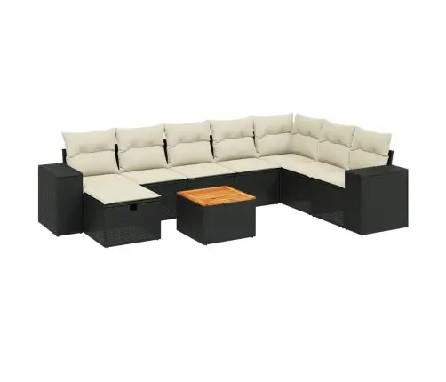 9-Daļīgs Dārza Dīvāna Komplekts, Matrači, Melna Pe Rotangpalma Vidaxl