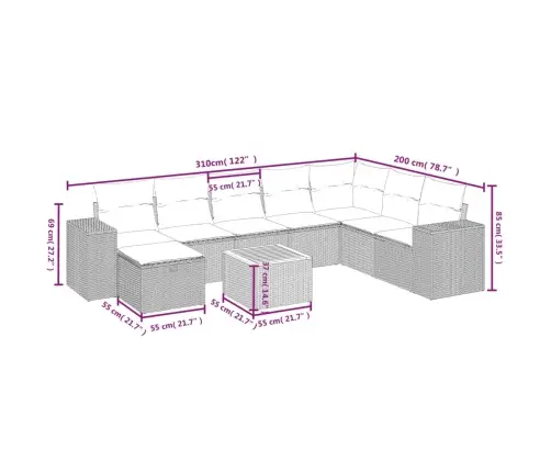 9-Daļīgs Dārza Dīvāna Komplekts, Matrači, Melna Pe Rotangpalma Vidaxl