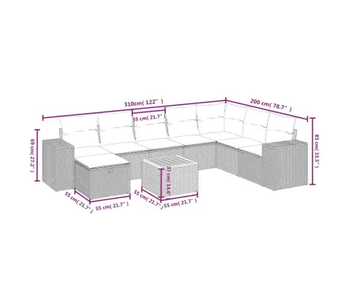 9-Daļīgs Dārza Dīvānu Komplekts, Matrači, Bēša Pe Rotangpalma Vidaxl