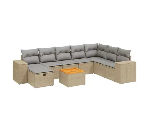 9-Daļīgs Dārza Dīvāna Komplekts, Matrači, Bēša Pe Rotangpalma Vidaxl