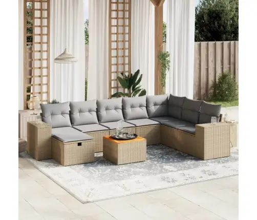 9-Daļīgs Dārza Dīvāna Komplekts, Matrači, Bēša Pe Rotangpalma Vidaxl