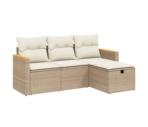 4-Daļīgs Dārza Dīvāna Komplekts, Matrači, Bēša Pe Rotangpalma Vidaxl