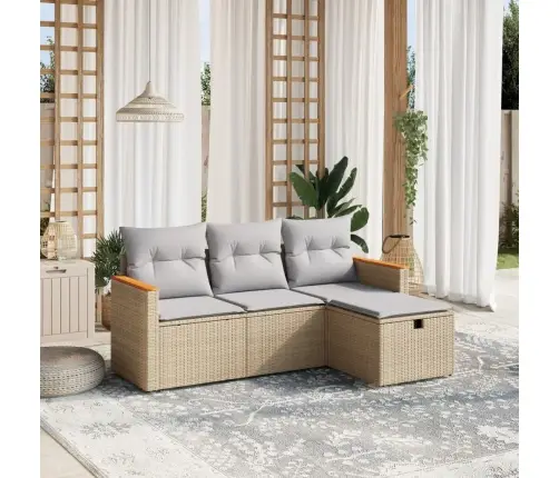 4-Daļīgs Dārza Dīvāna Komplekts, Matrači, Bēša Pe Rotangpalma Vidaxl