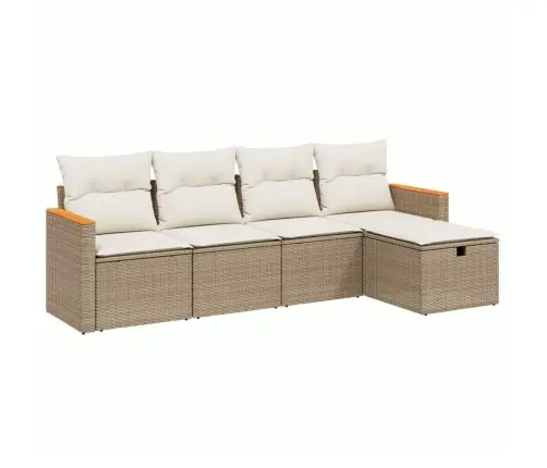 5-Daļīgs Dārza Dīvāna Komplekts, Matrači, Bēša Pe Rotangpalma Vidaxl