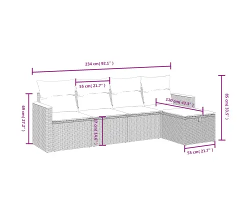5-Daļīgs Dārza Dīvāna Komplekts, Matrači, Bēša Pe Rotangpalma Vidaxl