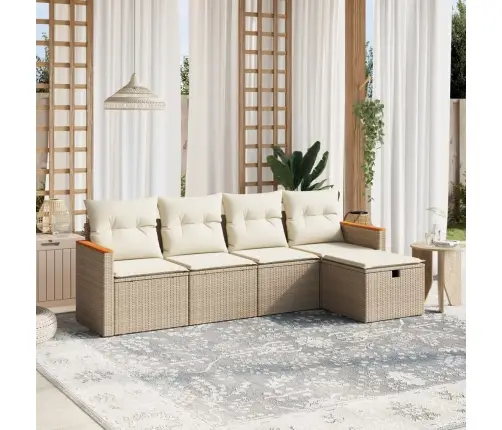 5-Daļīgs Dārza Dīvāna Komplekts, Matrači, Bēša Pe Rotangpalma Vidaxl