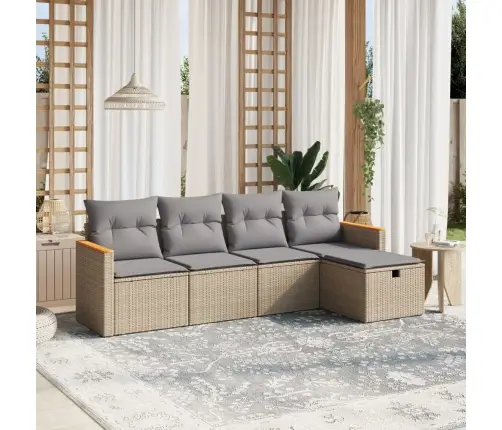 5-Daļīgs Dārza Dīvāna Komplekts, Matrači, Bēša Pe Rotangpalma Vidaxl