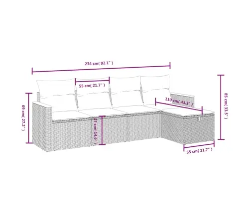 5-Daļīgs Dārza Dīvāna Komplekts Ar Matračiem, Pelēks Pe Pinums Vidaxl