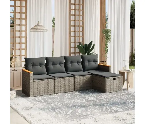 5-Daļīgs Dārza Dīvāna Komplekts Ar Matračiem, Pelēks Pe Pinums Vidaxl