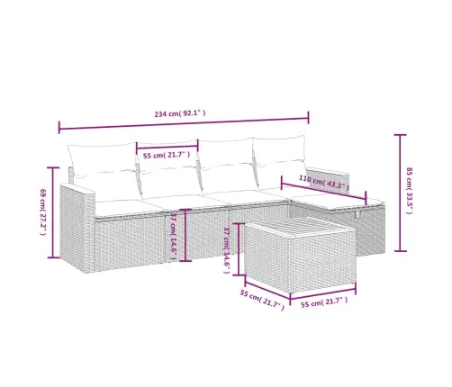 6-Osaline Aiadiivani Komplekt Patjadega, Must, Polürotang